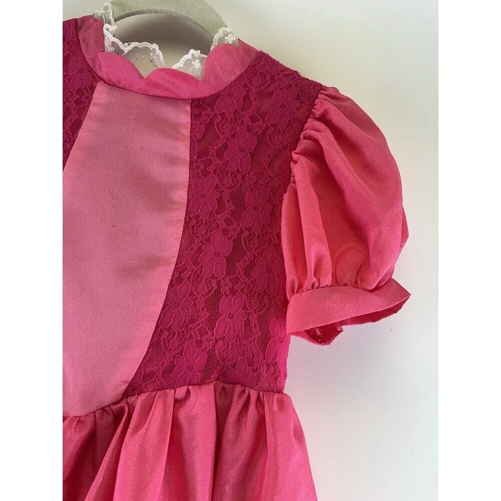 Super Mario Princess Peach Pink Dress Costume‎ Long Zip Layered Girls 140 10/12